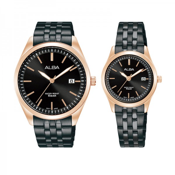 Alba AS9S04 AH7CE2 Rosegold Black Steel Couple